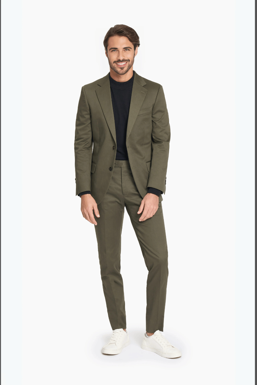 Dark Olive Twill Cotton Two Piece Suit - Image 8