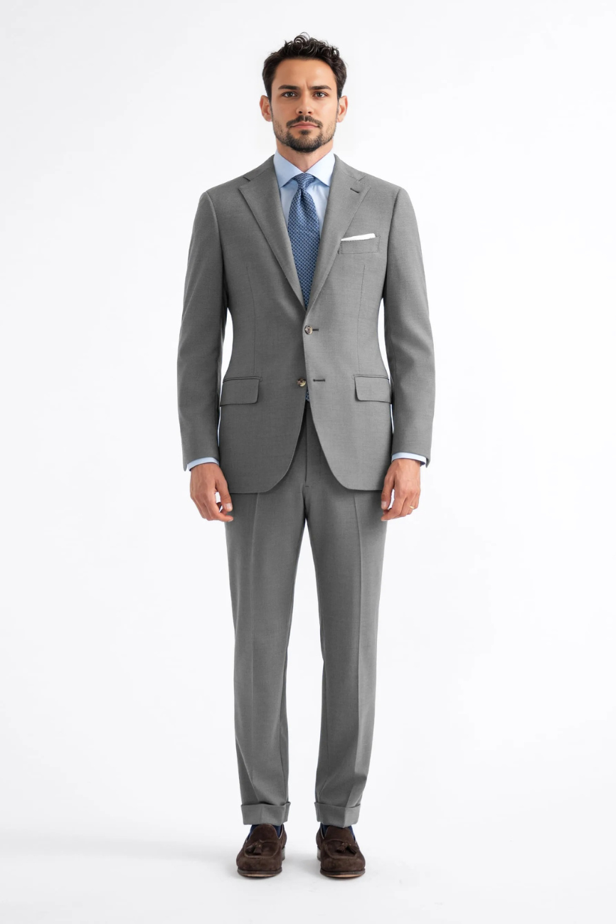 Modern Light Grey Wool Two-Piece Suit