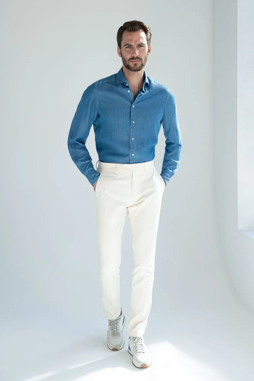 Elegant Off-White Garda Cotton Cashmere Pants