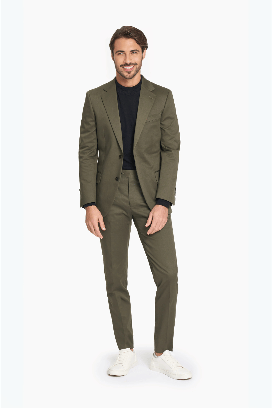 Dark Olive Twill Cotton Two Piece Suit