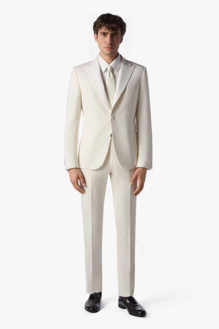 Regal White Silk Peak Lapel Suit