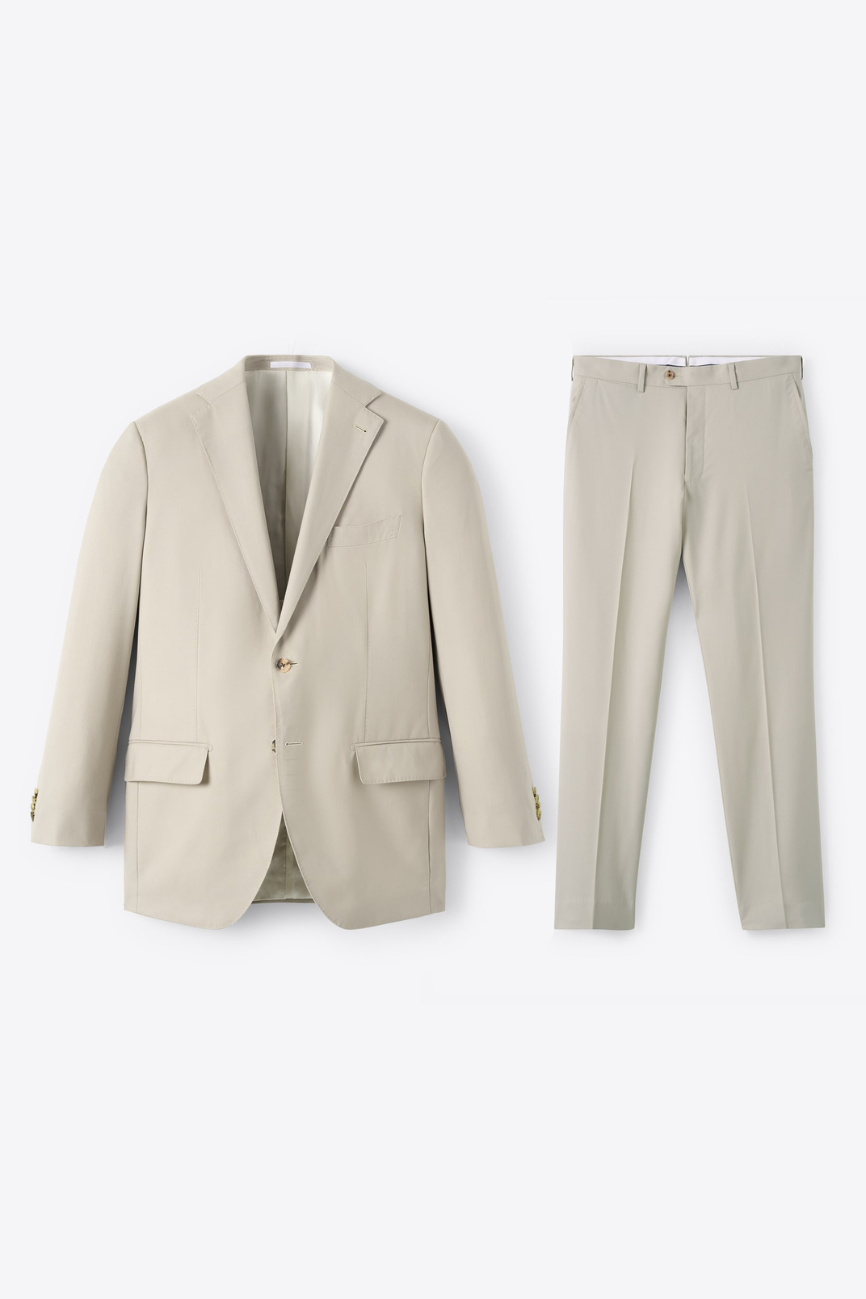 Refined Beige Tropical Wool Suit - Image 3