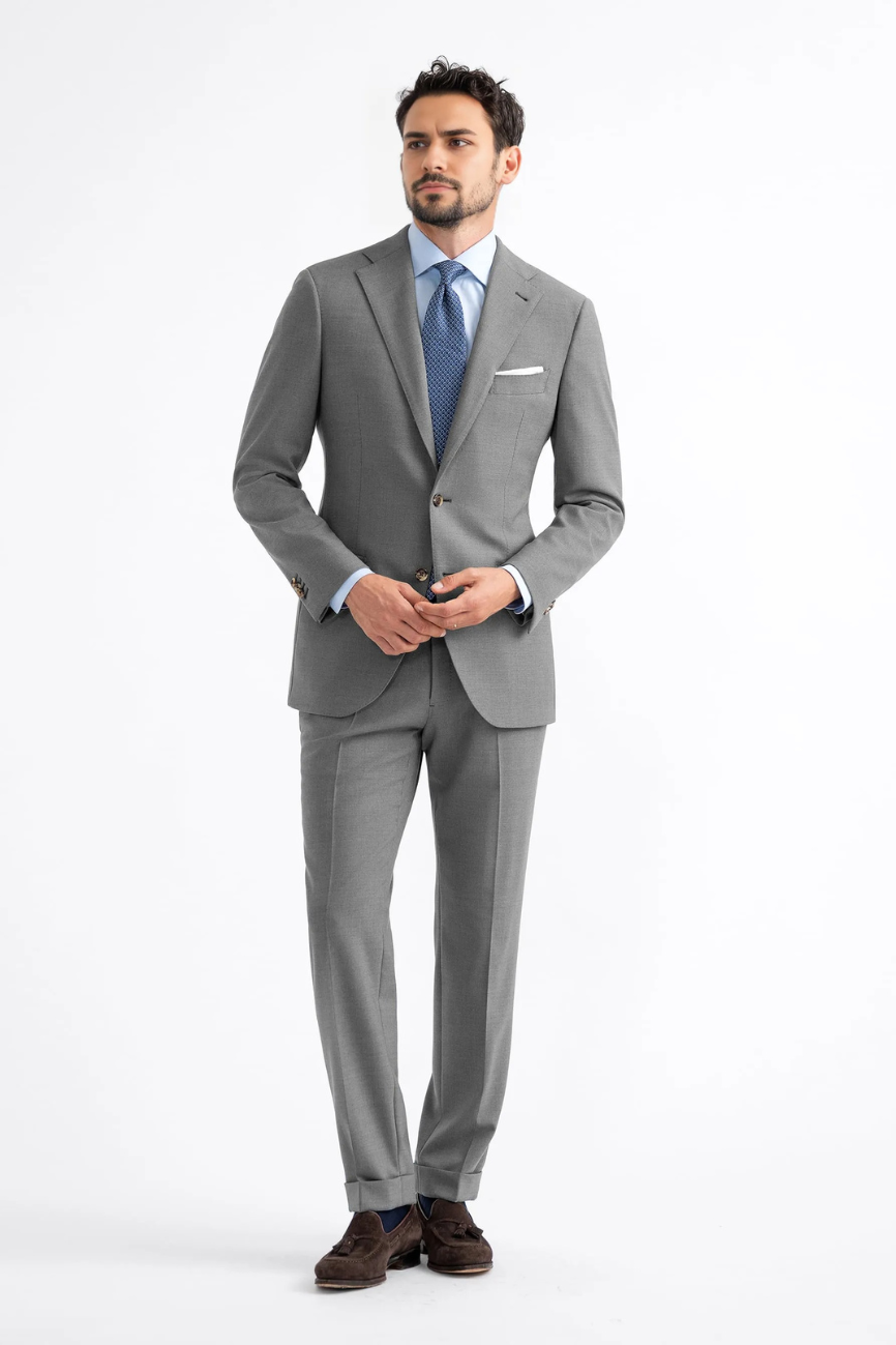 Modern Light Grey Wool Two-Piece Suit - Image 3