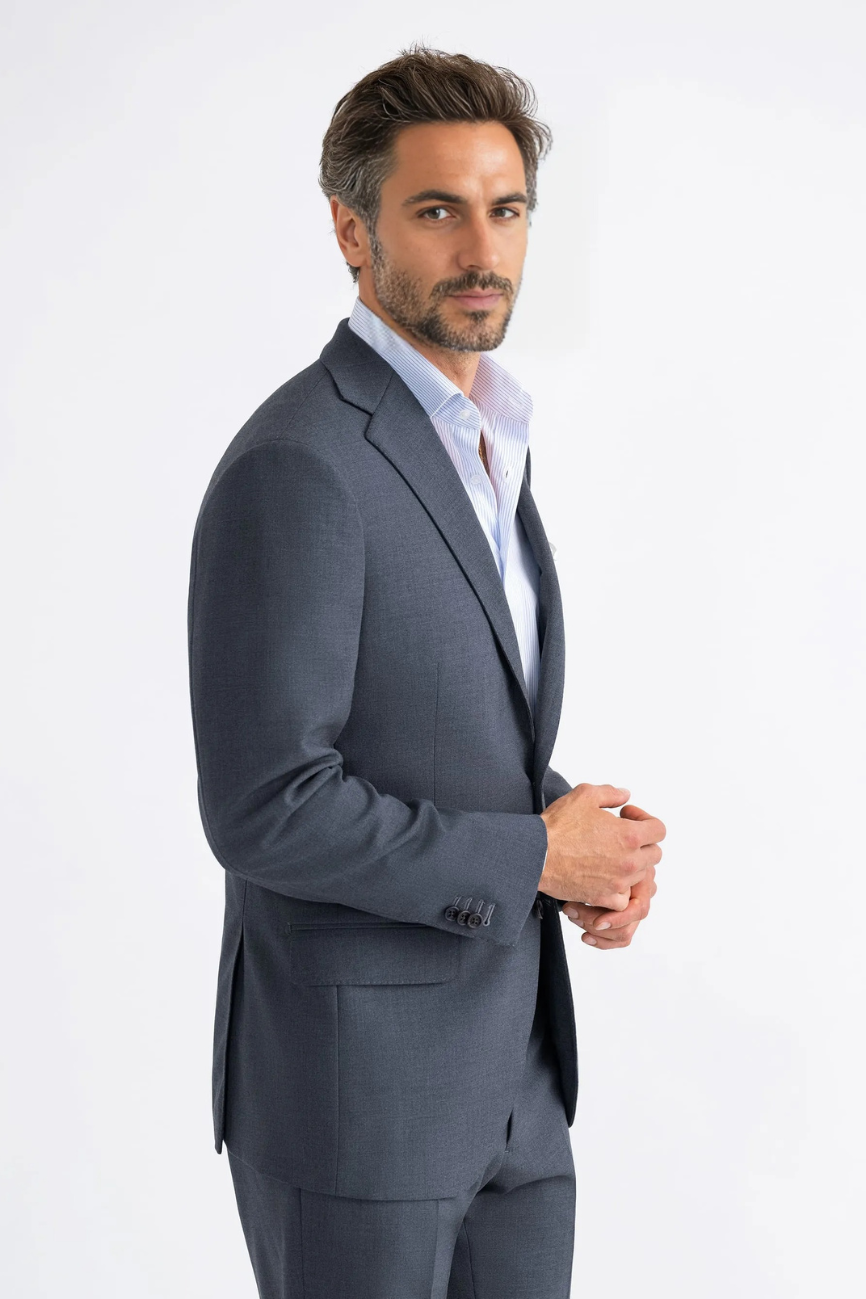 Refined Slate Grey Wool Two-Piece Suit - Image 4