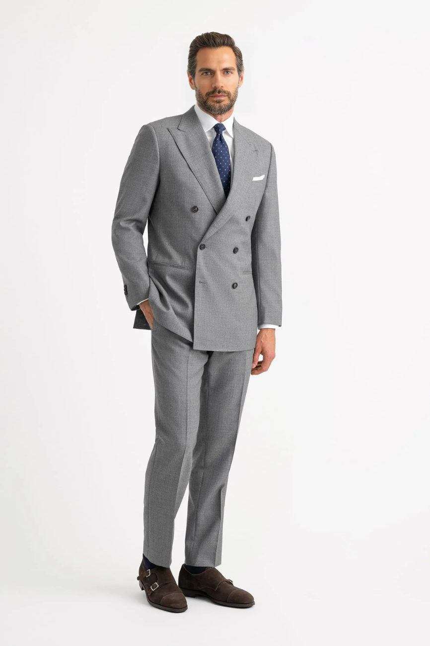 Prestige Double-Breasted Light Grey Fresco Suit - Image 4