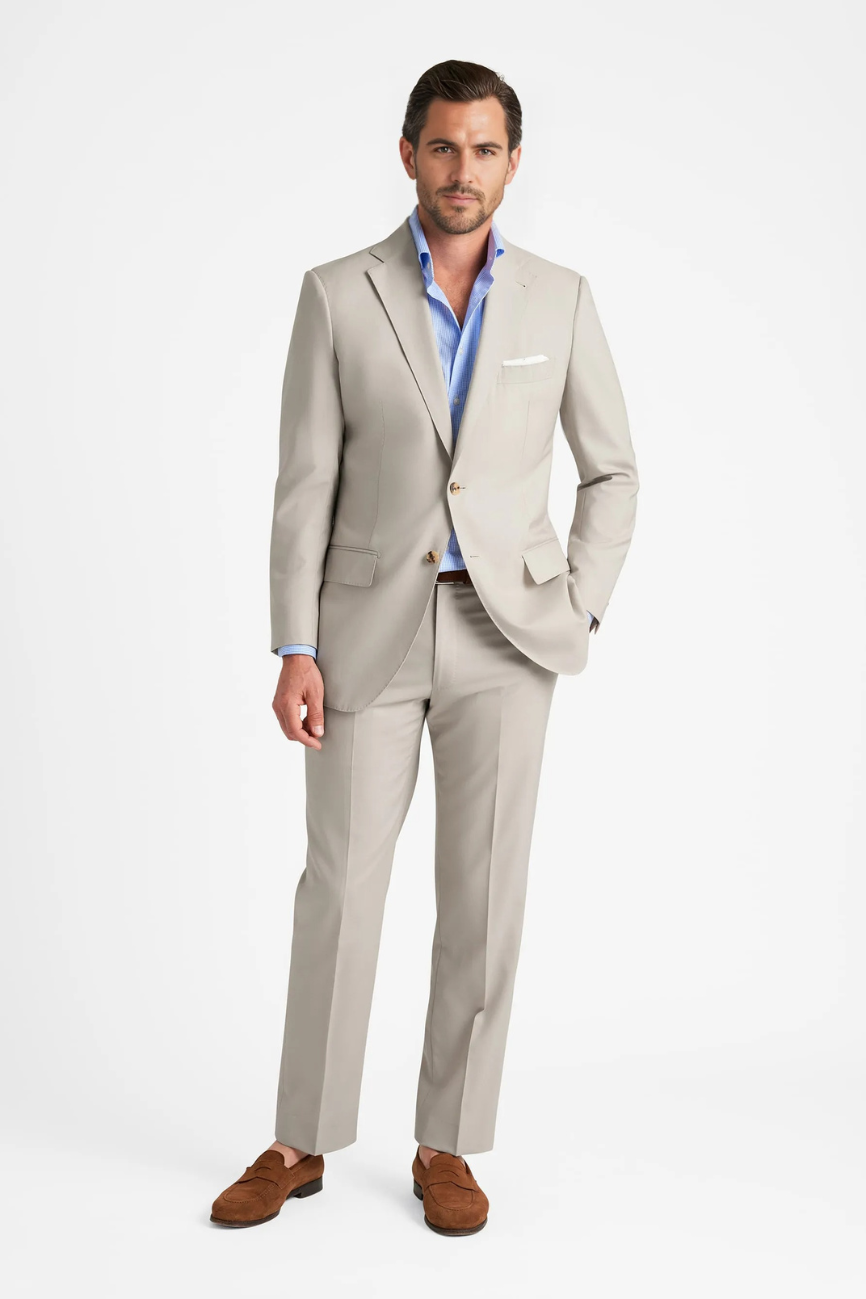 Refined Beige Tropical Wool Suit - Image 4