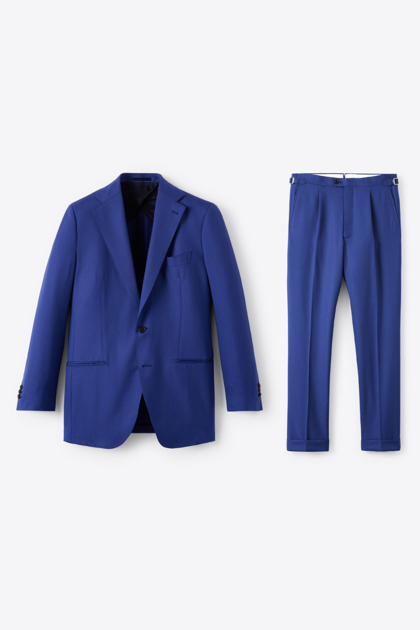 Refined Bright Blue Tropical Fresco Downing Suit - Image 4