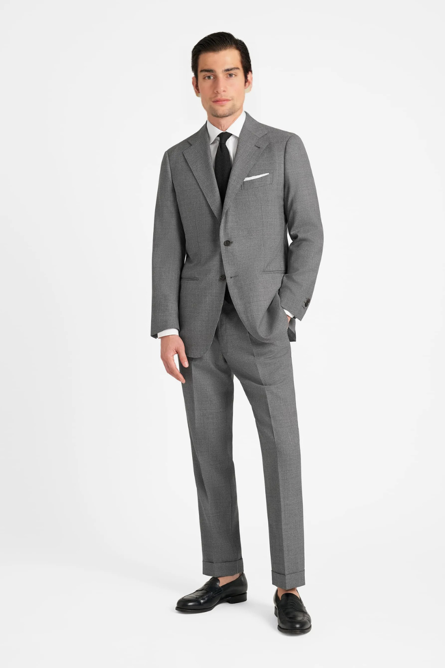 Refined Light Grey Tropical Wool Downing Suit - Image 3