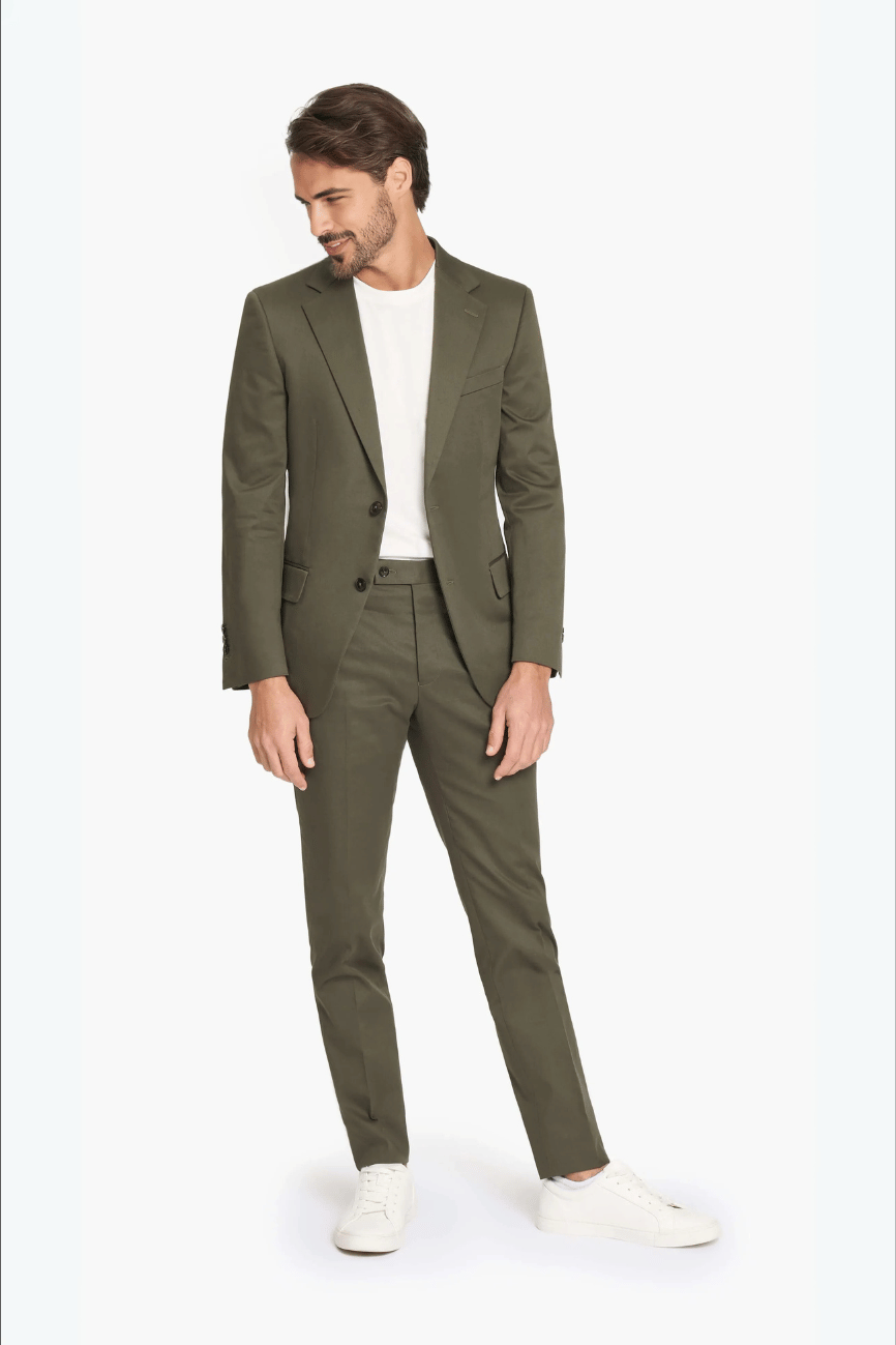 Dark Olive Twill Cotton Two Piece Suit - Image 10