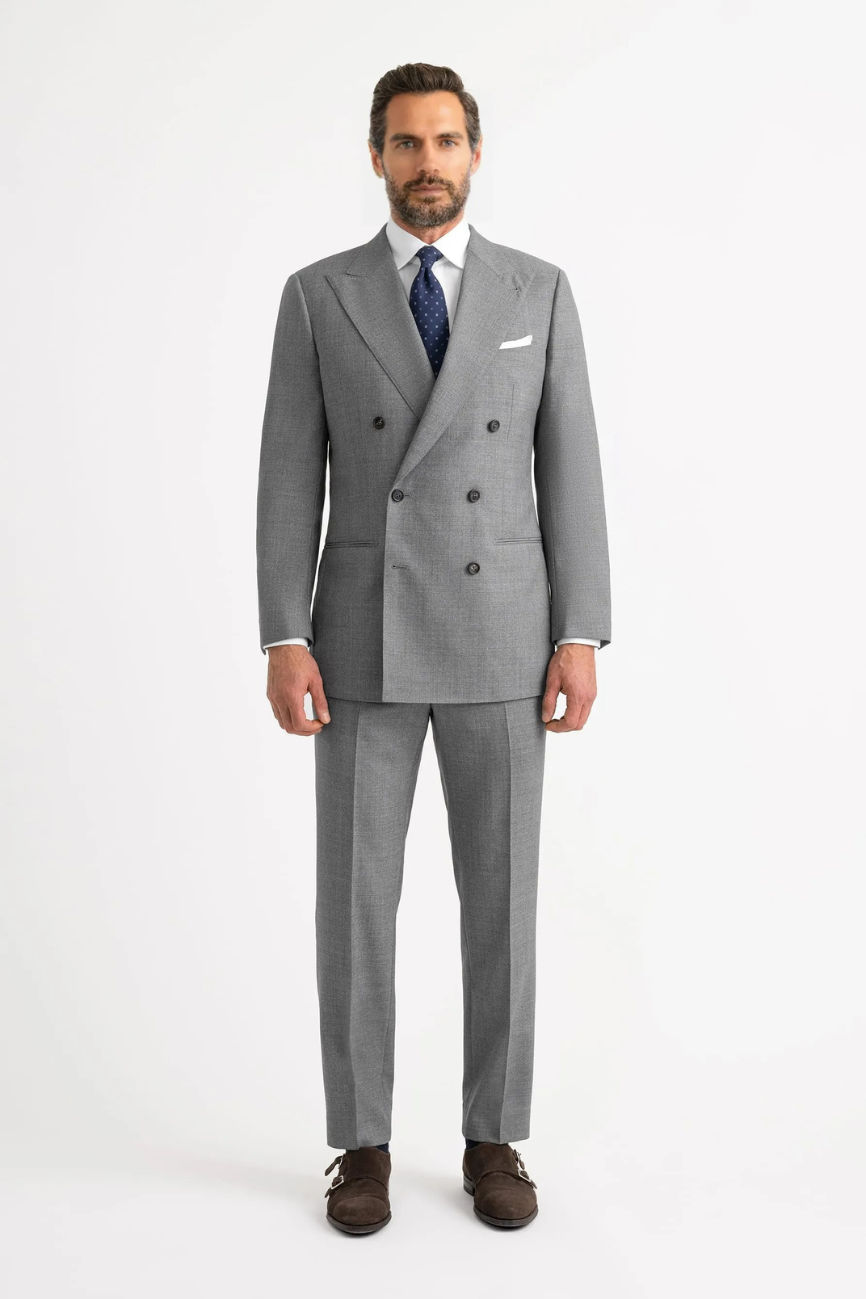 Prestige Double-Breasted Light Grey Fresco Suit