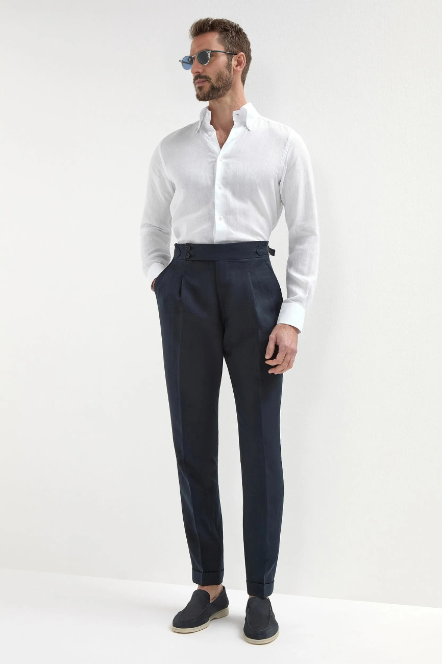 Refined Navy Linen Pants