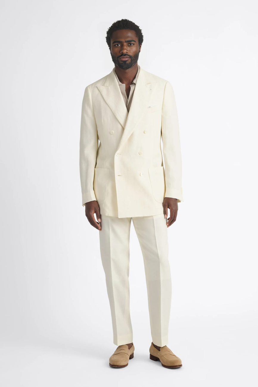 Double-Breasted Cream Linen Summer Two-Piece Suit - Image 4