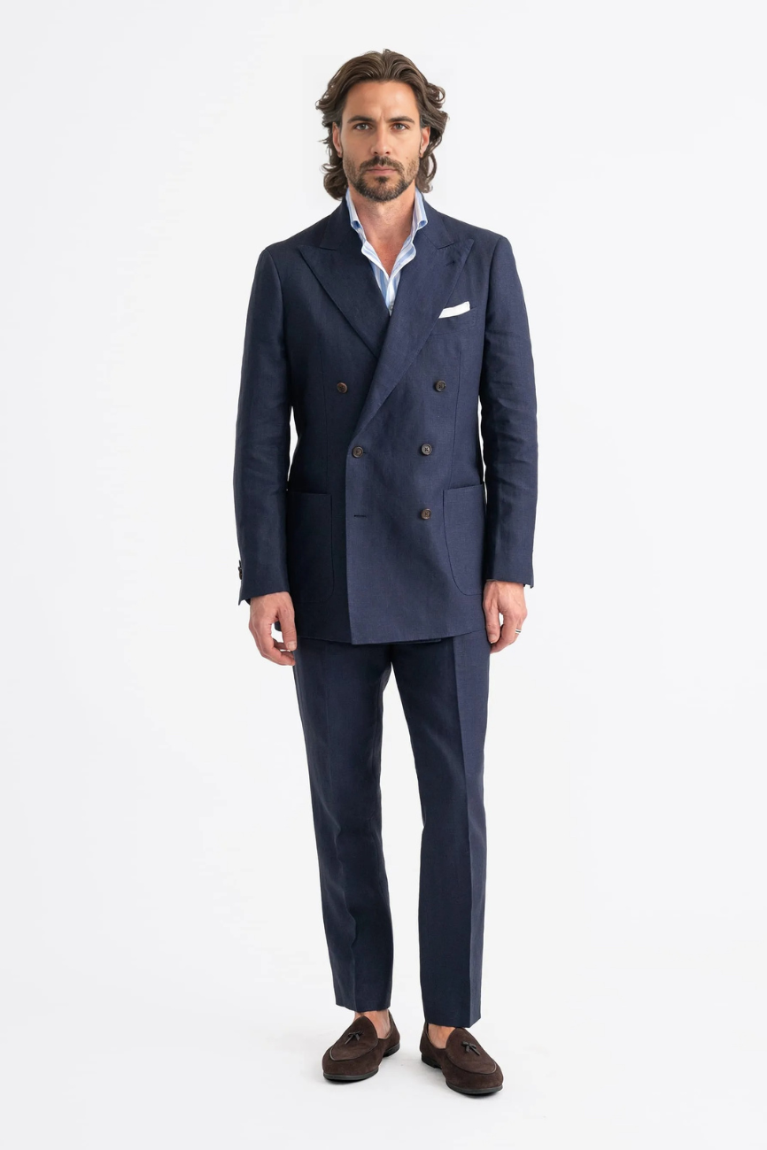 Elegant Navy Irish Linen Two-Piece Suit