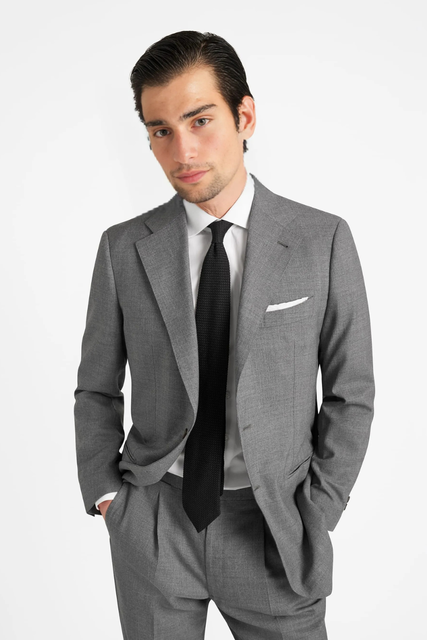 Refined Light Grey Tropical Wool Downing Suit - Image 4