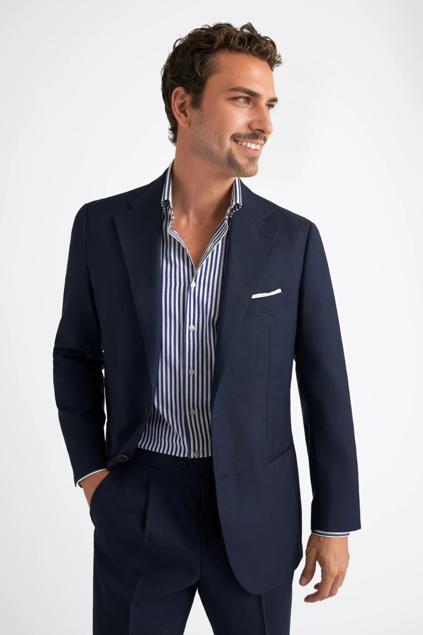Refined Navy Tropical Wool Downing Suit - Image 6
