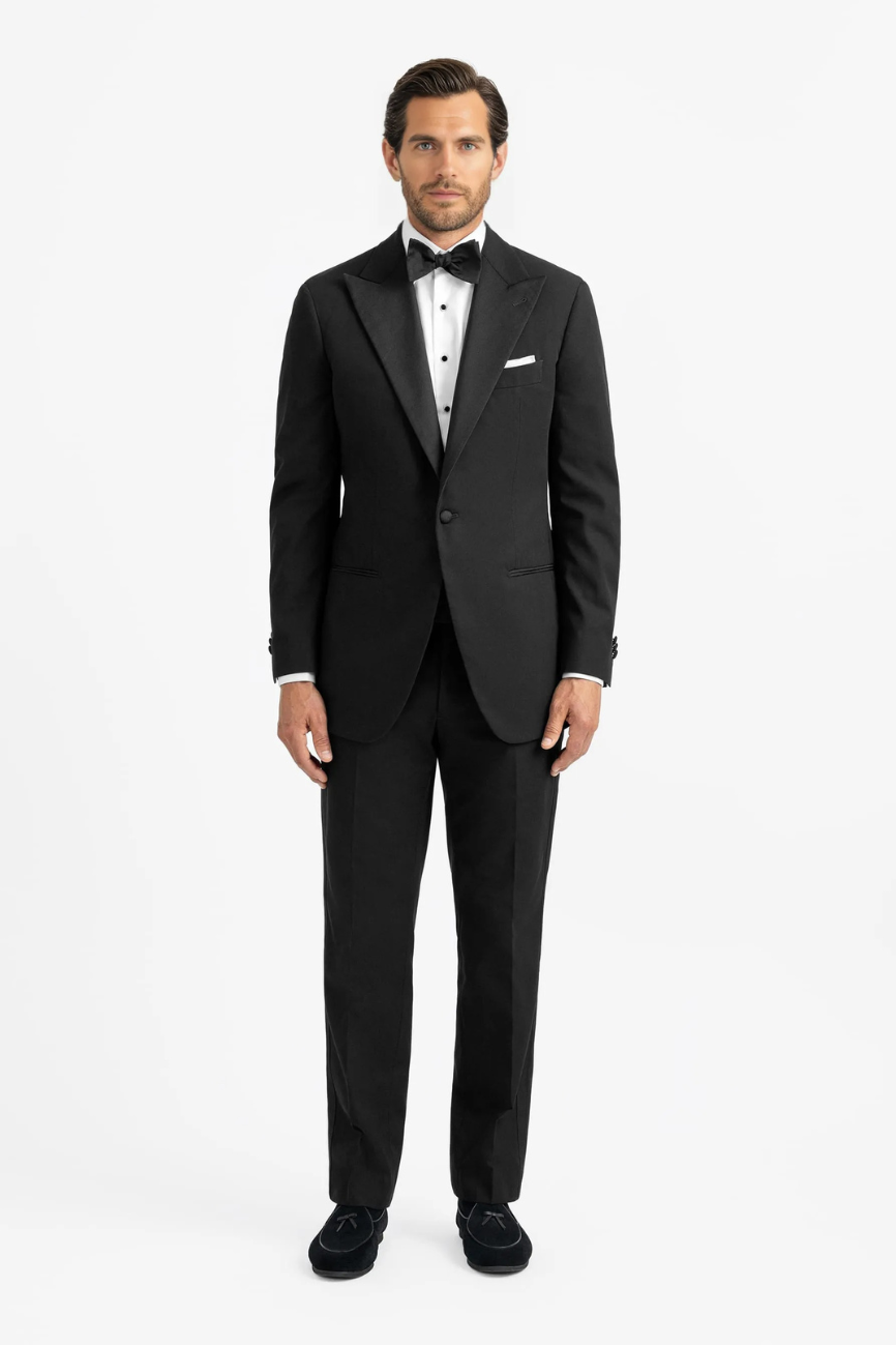 Peak Lapel Black Cotton Two-Piece Tuxedo - Image 3