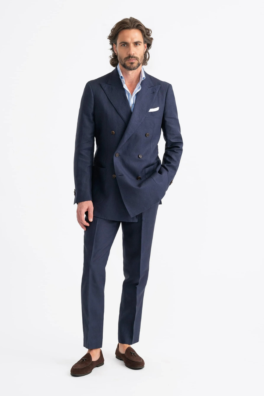 Elegant Navy Irish Linen Two-Piece Suit - Image 6