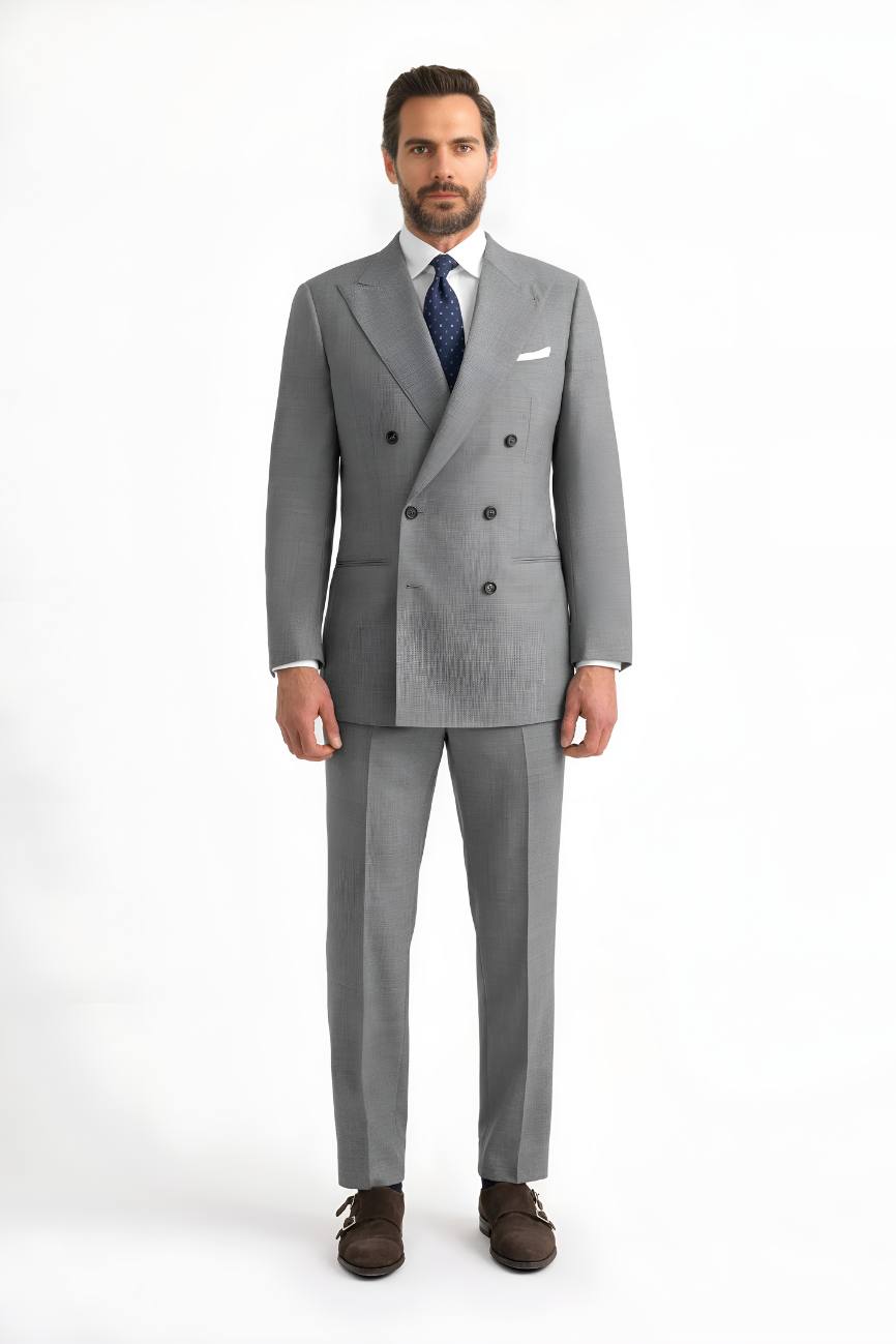 Prestige Double-Breasted Light Grey Fresco Suit - Image 6