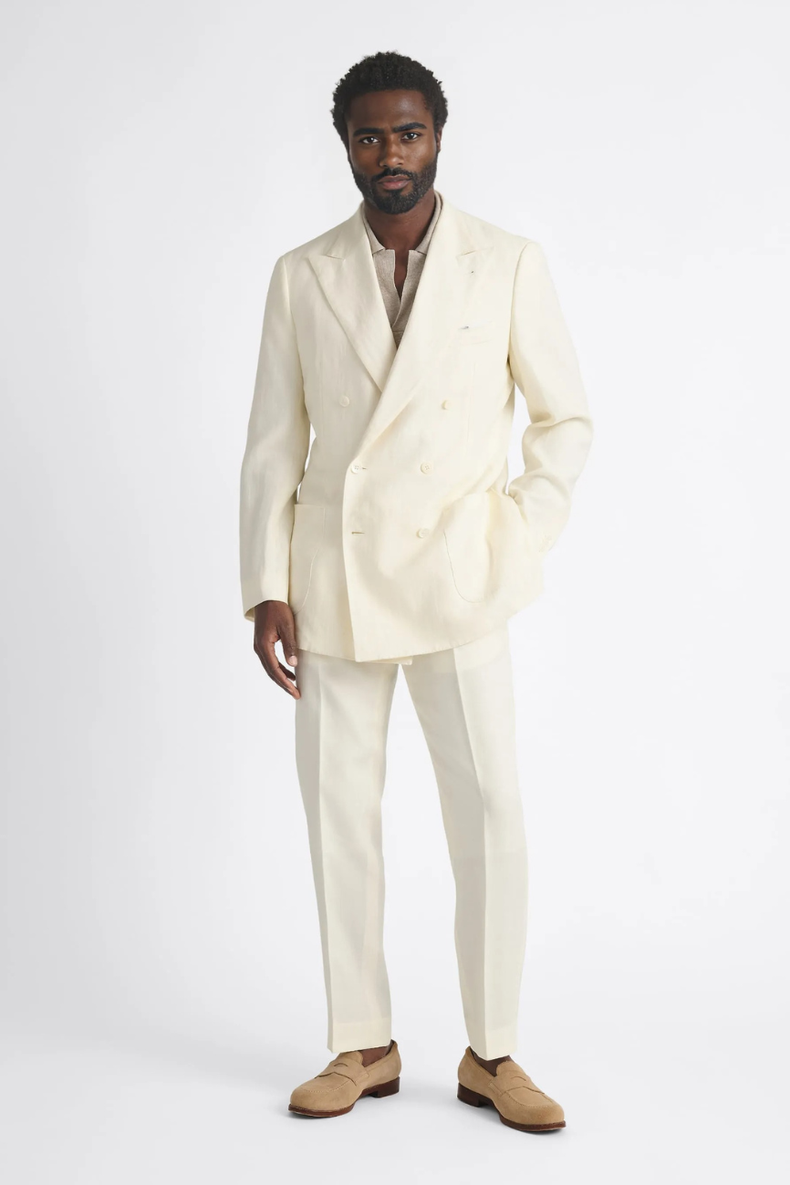 Double-Breasted Cream Linen Summer Two-Piece Suit - Image 5