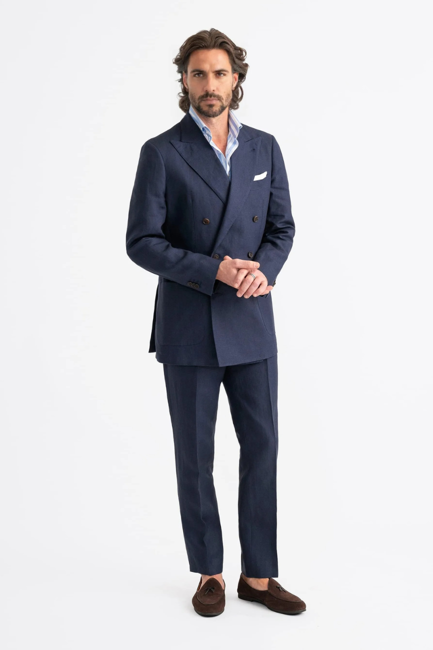 Elegant Navy Irish Linen Two-Piece Suit - Image 7