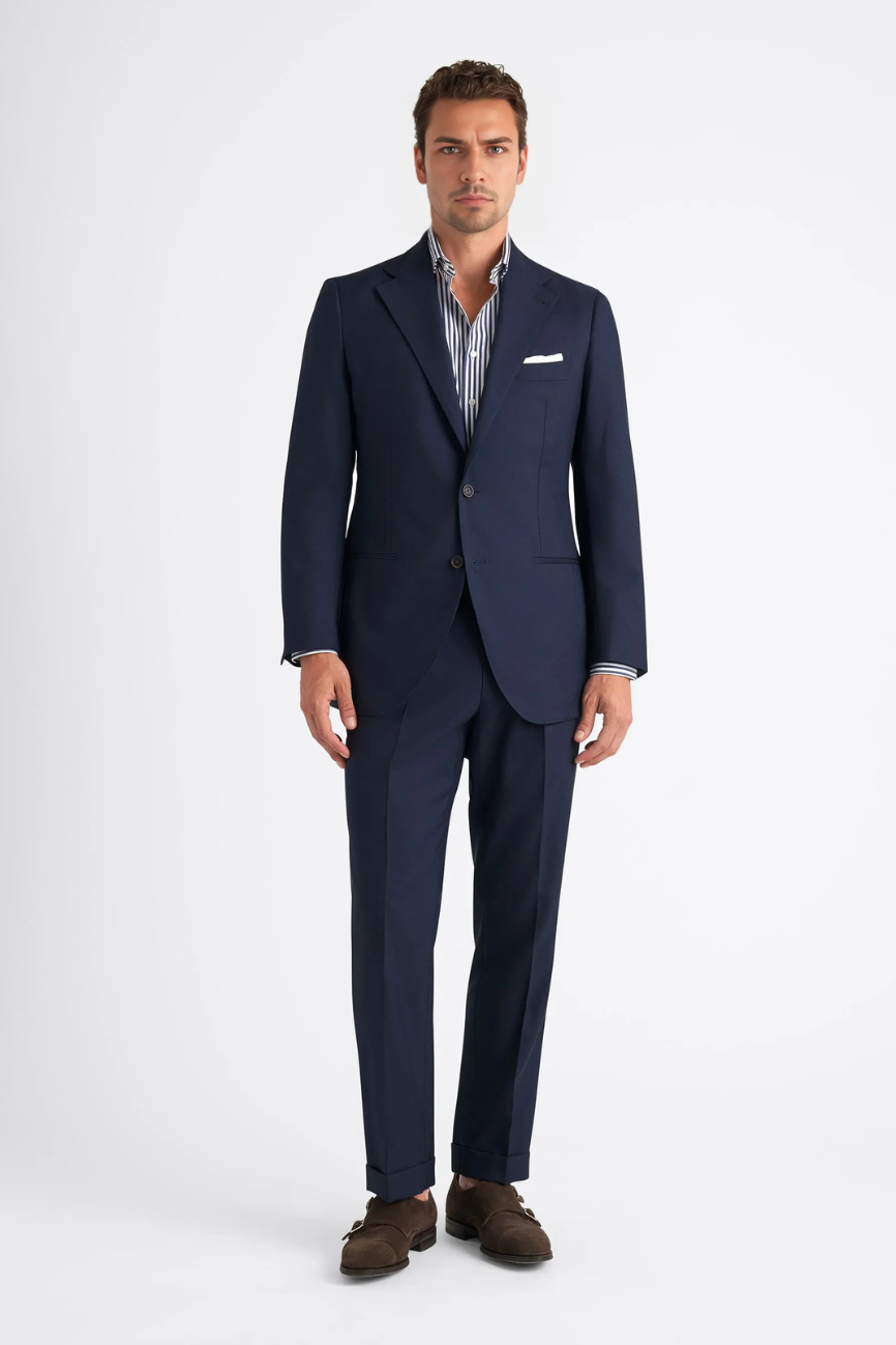 Refined Navy Tropical Wool Downing Suit