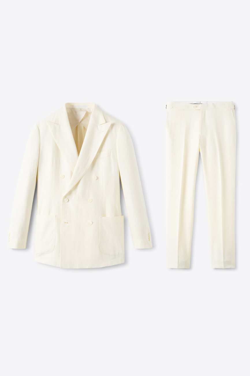 Double-Breasted Cream Linen Summer Two-Piece Suit - Image 6