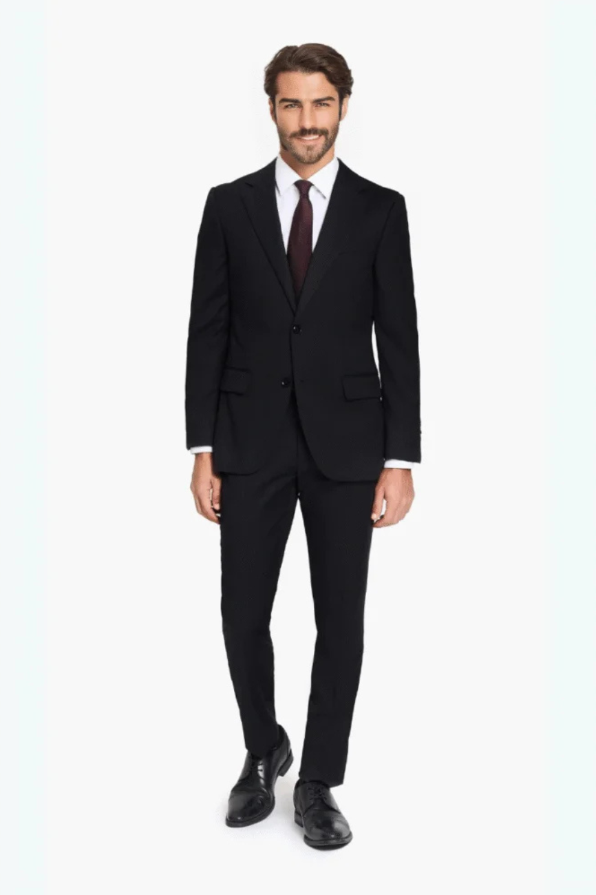 Refined Black Twill Two Piece Suit