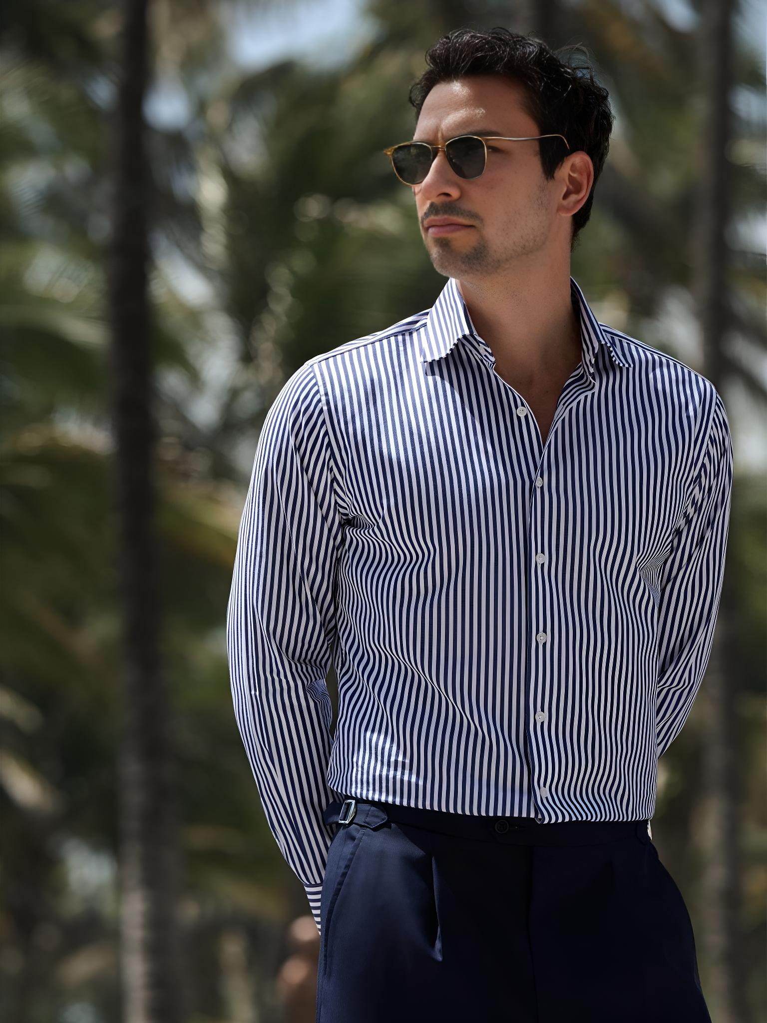 Navy Blue Bengal Stripe Shirt - Image 2
