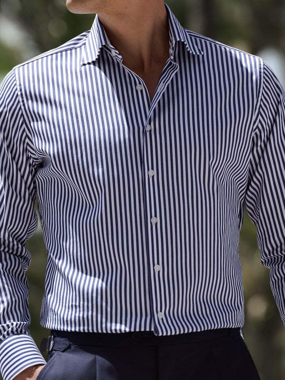 Navy Blue Bengal Stripe Shirt - Image 5