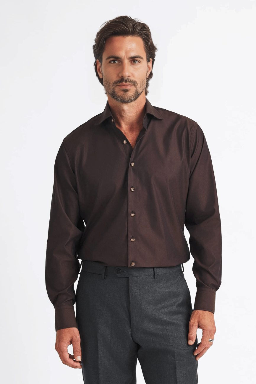 Miles Brown Broadcloth Dress Shirt - Image 4