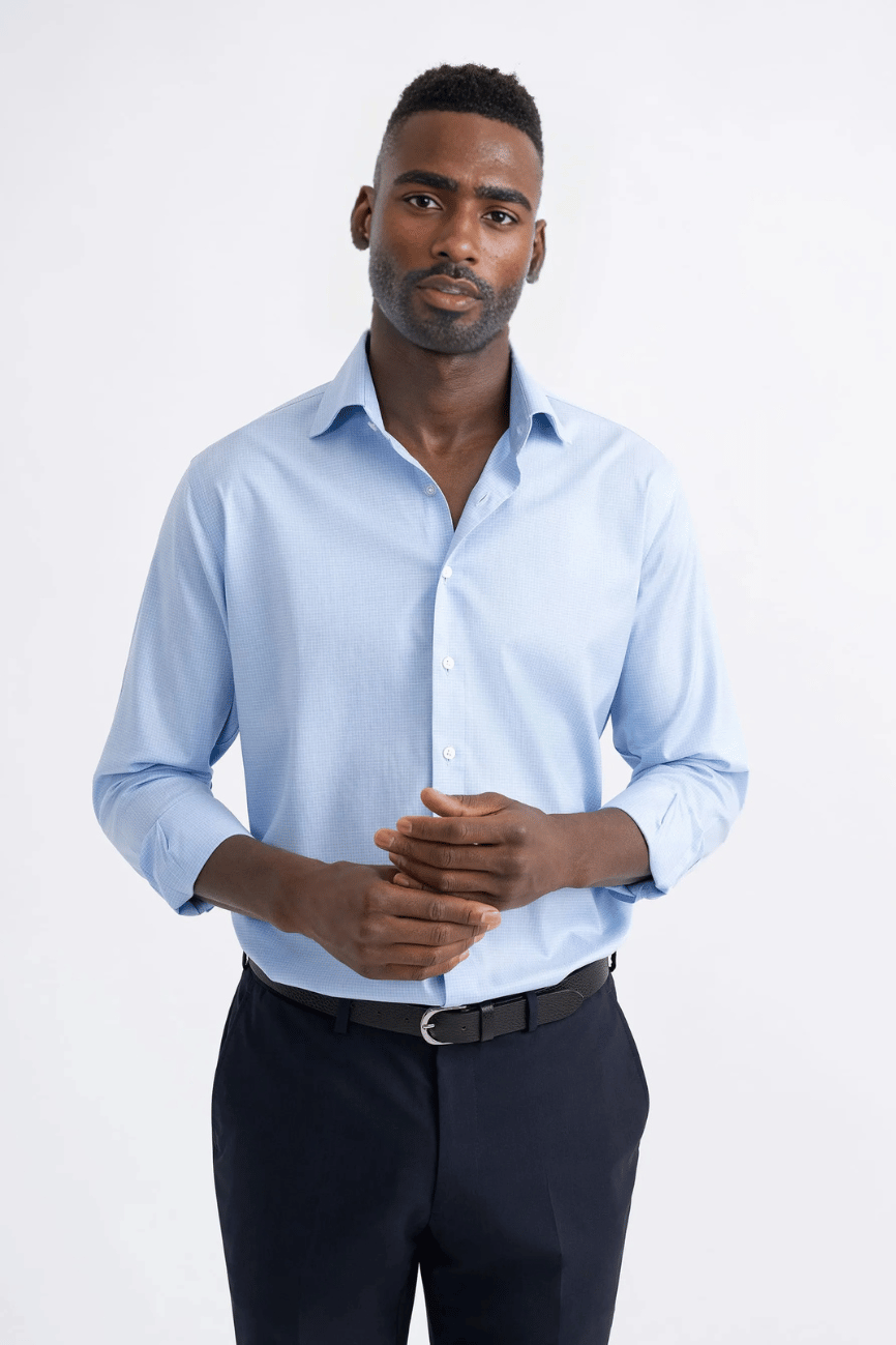 Sky Blue Mini Grid Twill Dress Shirt - Image 4