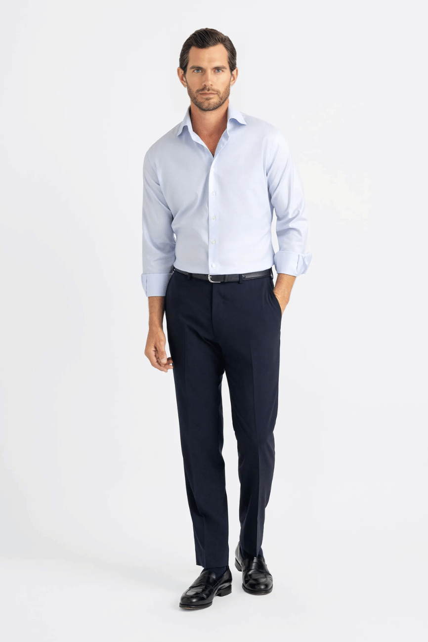 Classic Light Blue Fine Grid Dress Shirt - Image 5