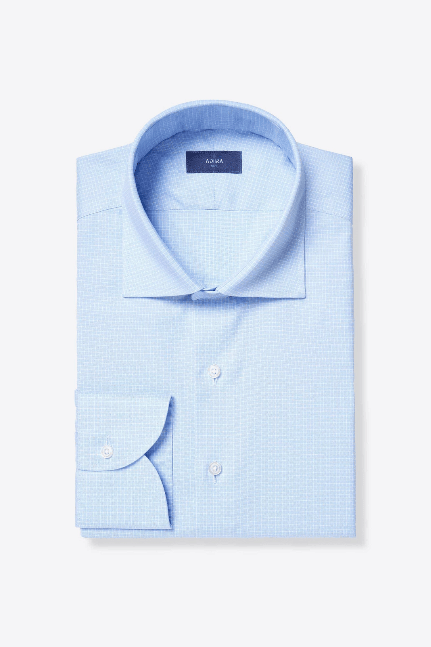 Sky Blue Mini Grid Twill Dress Shirt