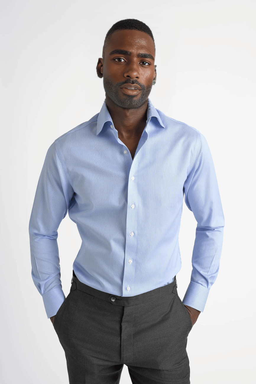 Refined Blue Stripes Dress Shirt - Image 8