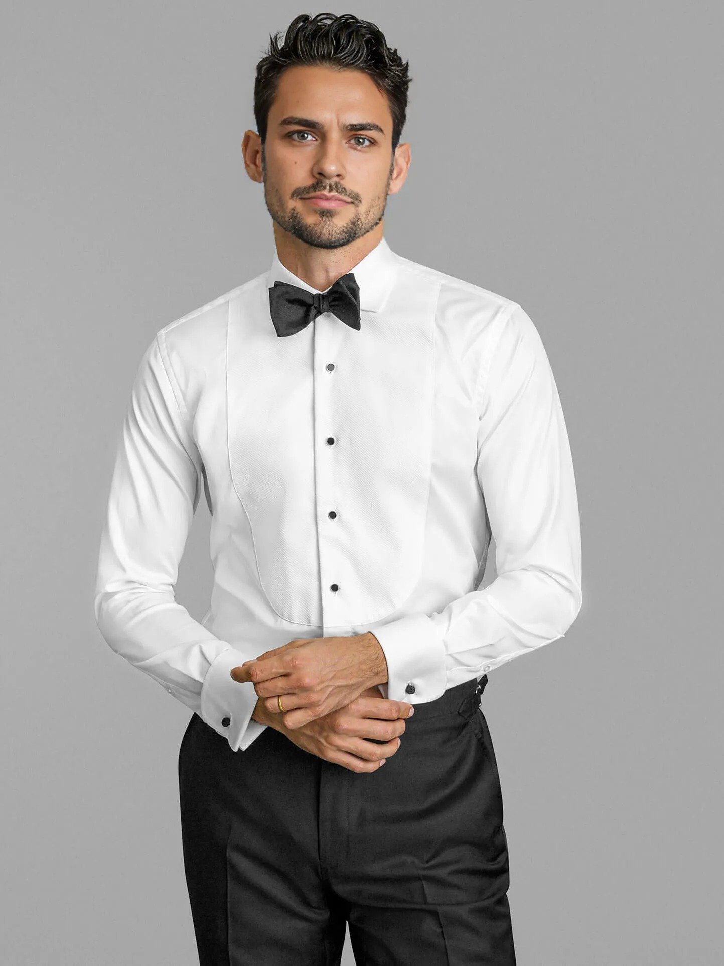 White Wrinkle Resistant Twill Tuxedo Shirt - Image 2