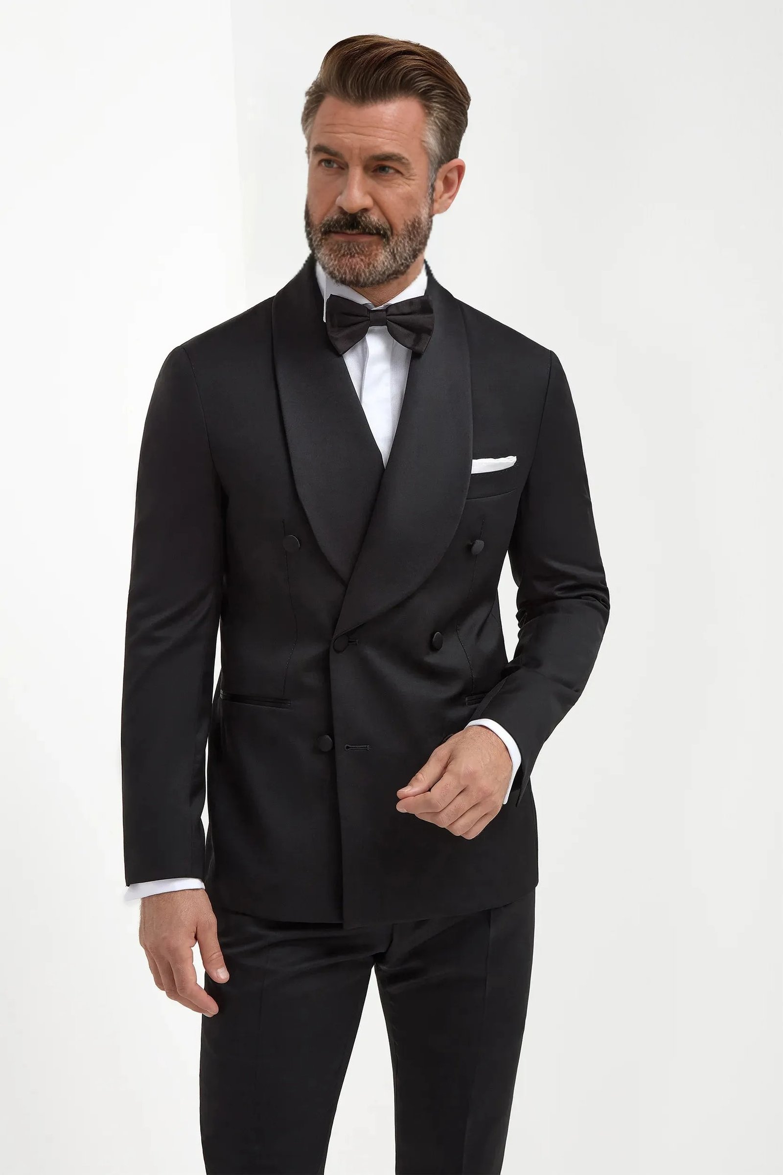 Black Shawl Lapel Double-Breasted Tuxedo Suit - Image 2