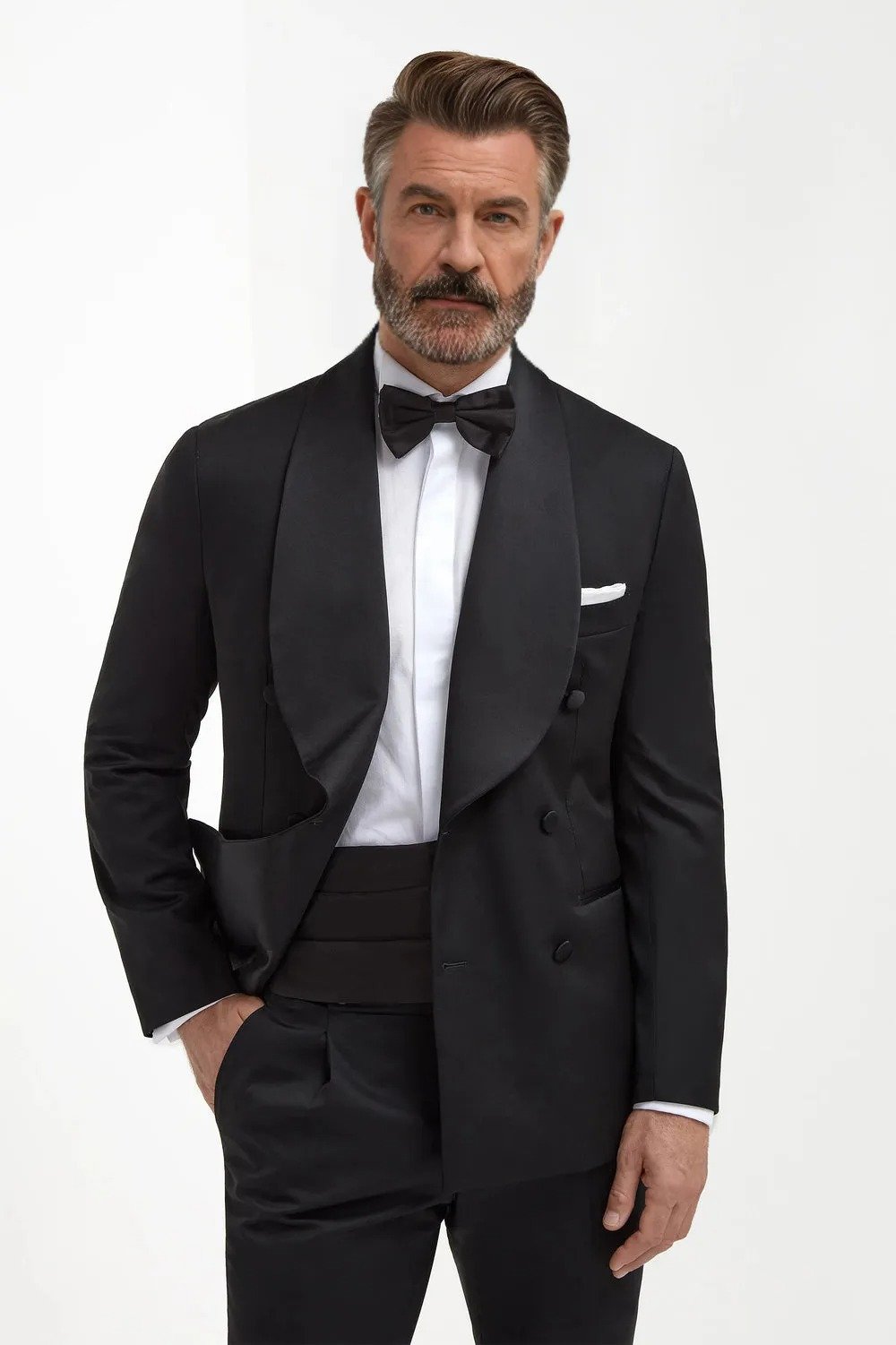 Black Shawl Lapel Double-Breasted Tuxedo Suit - Image 3